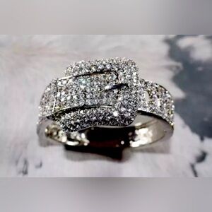 Womens Western Crystal Bracelet Buckle Silver Spring loaded  1 1/2 in